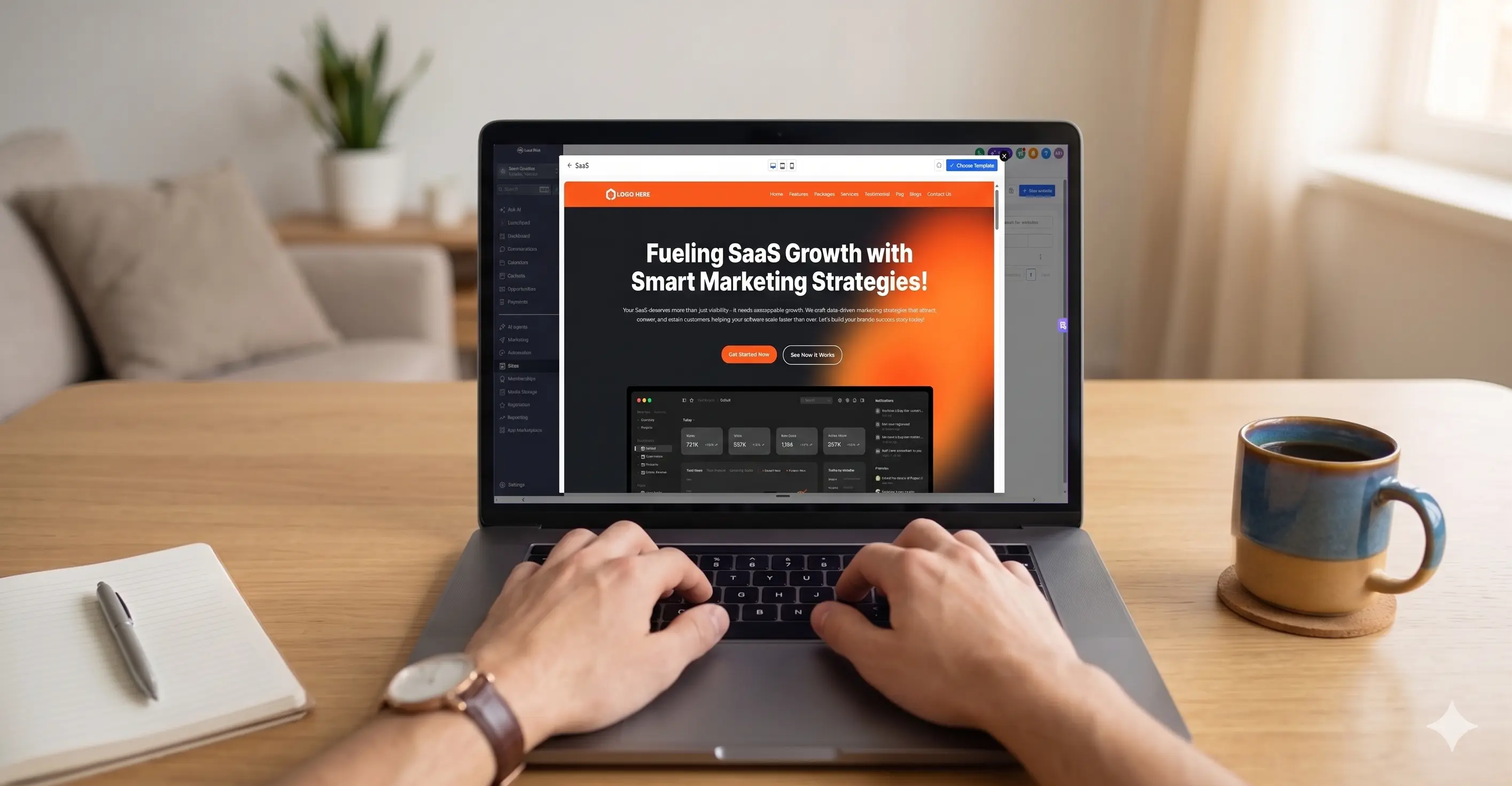 Página de aterrizaje de alta conversión creada por Lead Pilot, vista en una laptop.